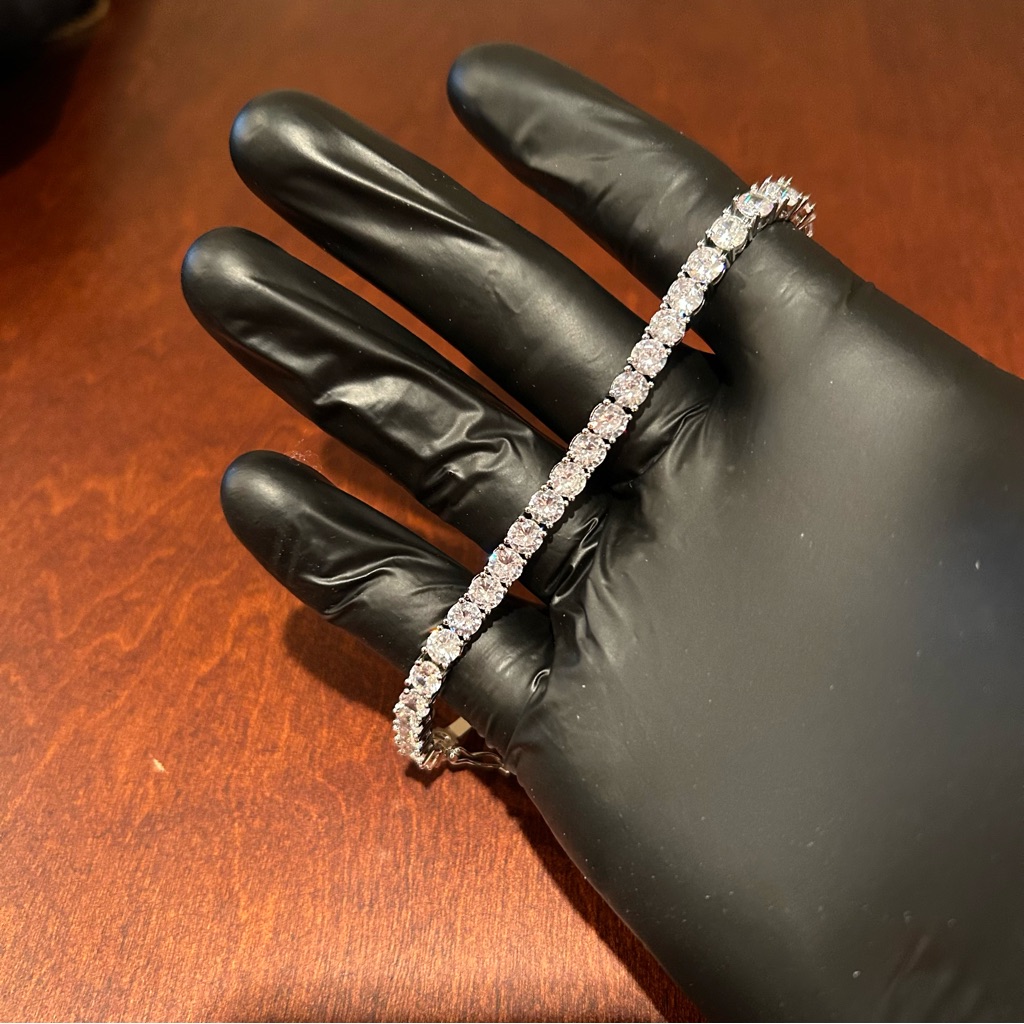 5mm Silver Moissanite Tennis Bracelet | Vvs1 | Stainless Steel | 7 Inch